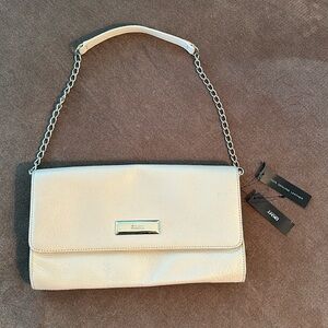 DKNY Donna Karan sand beige 100% Leather Clutch with Shoulder Strap NWT
